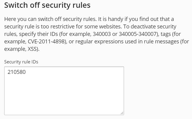 Turn off Security Rules in ModSecurity in Plesk 
