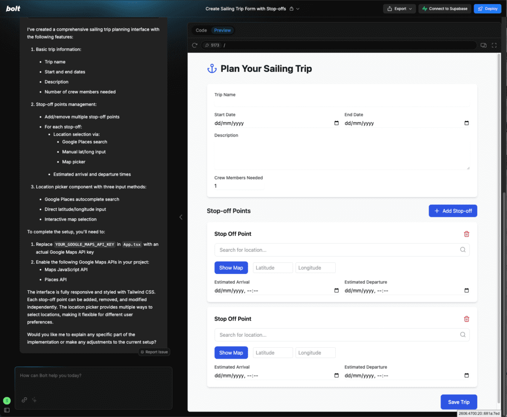 Generating the UI with bolt.new